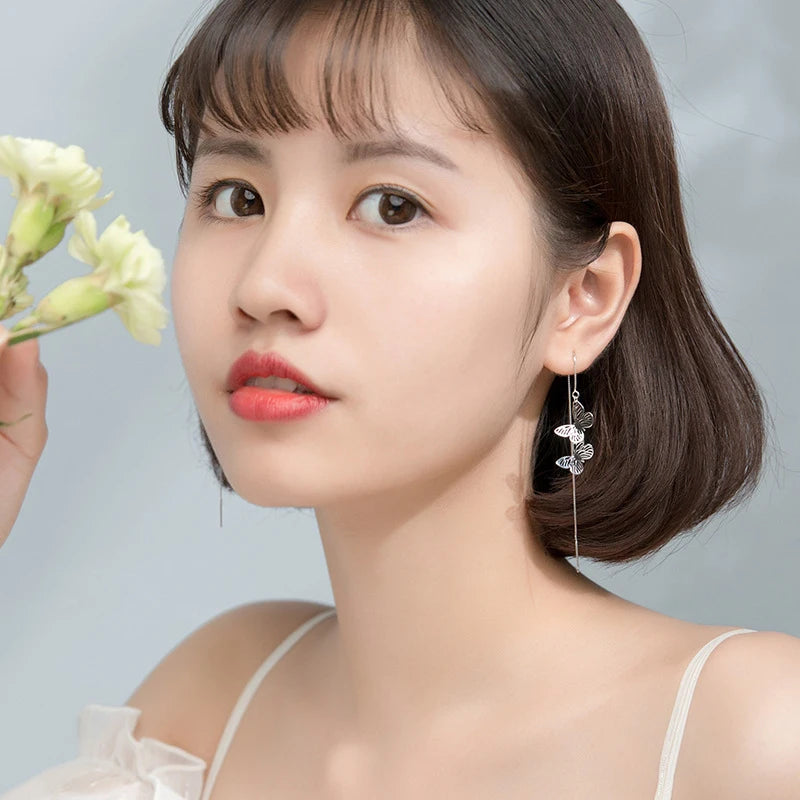 Butterfly Silver Drop Earrings