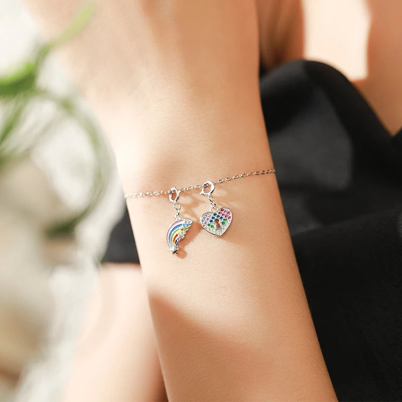 Rainbow Color Romantic Keyhole Hearts Charms