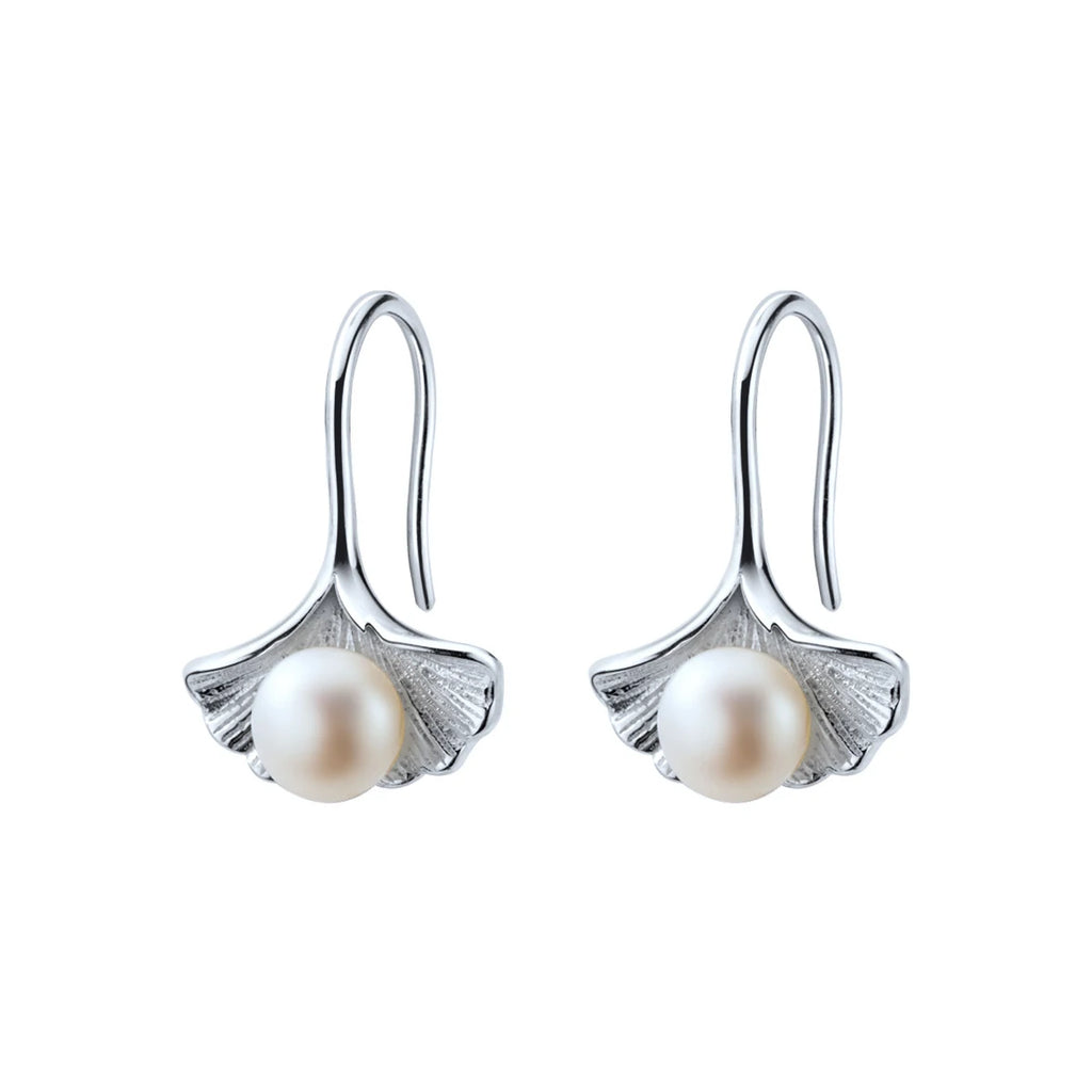Silver Shell Pearl Drop Earrings