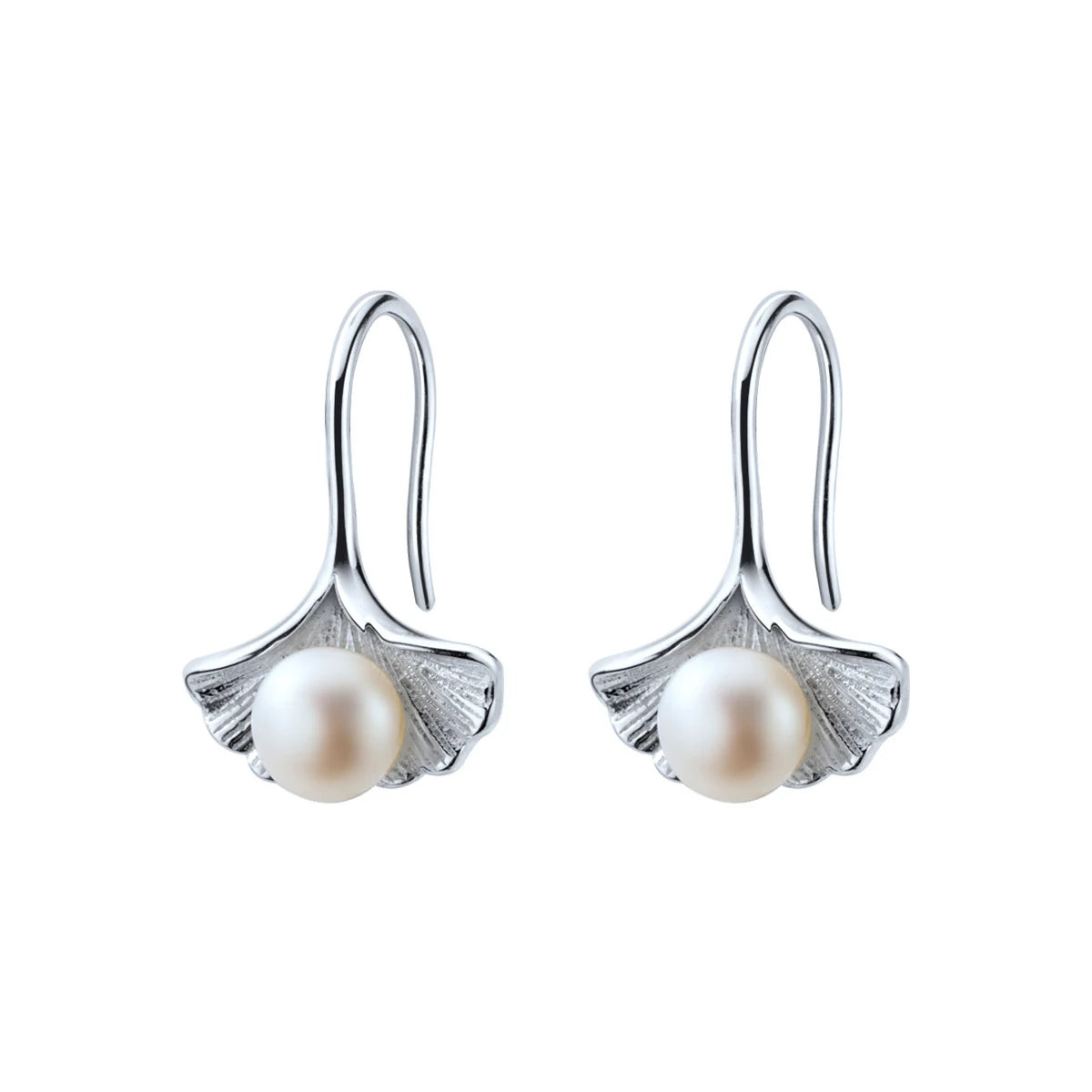 Silver Shell Pearl Drop Earrings