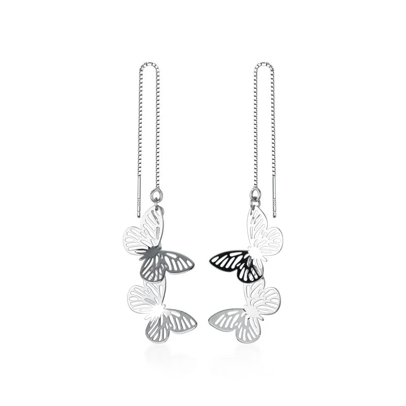 Butterfly Silver Drop Earrings