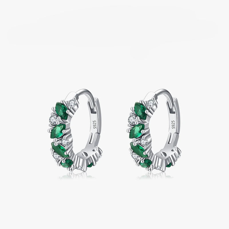 Green And Clear Rhombus Hoop Earrings
