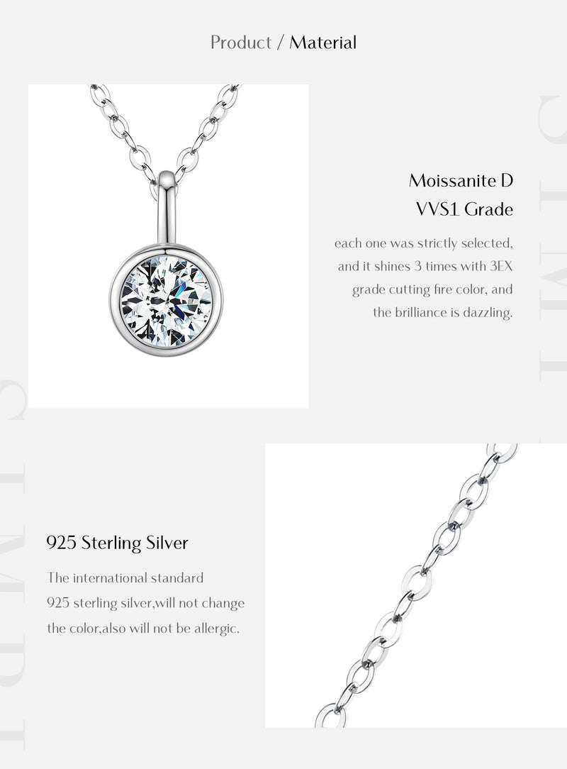 1 Carat D Color Round Bezel Setting Moissanite Pendant