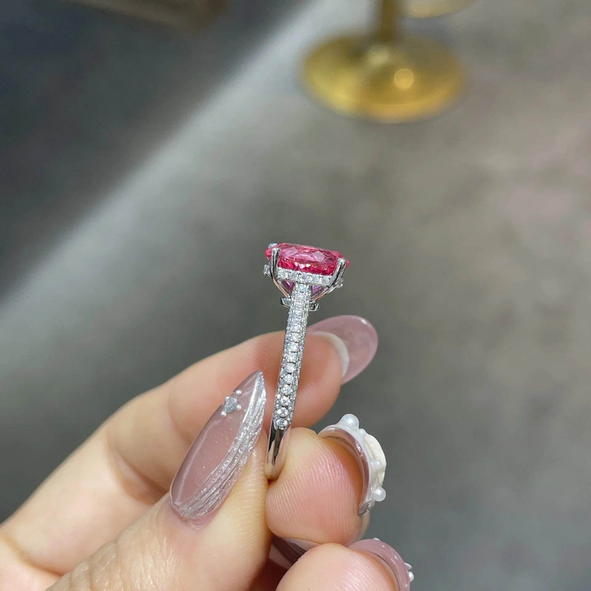 Pink Sapphire Ring with Moissanite
