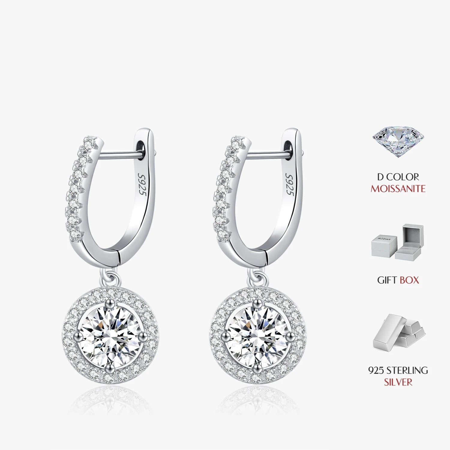 Boucles d'oreilles pendantes en moissanite
