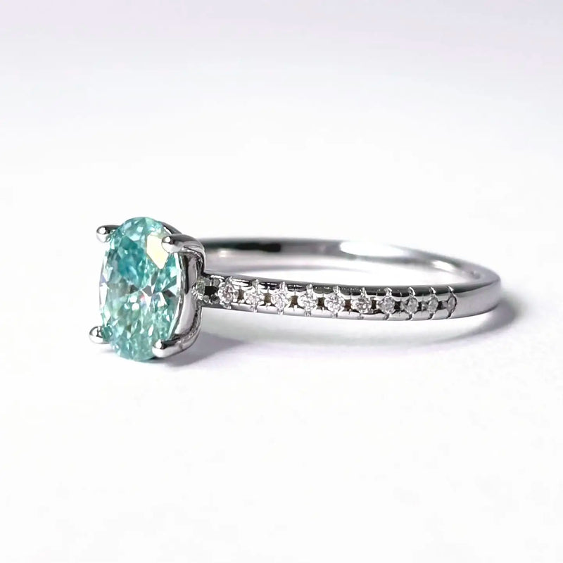 Oval Aquamarine Moissanite Ring
