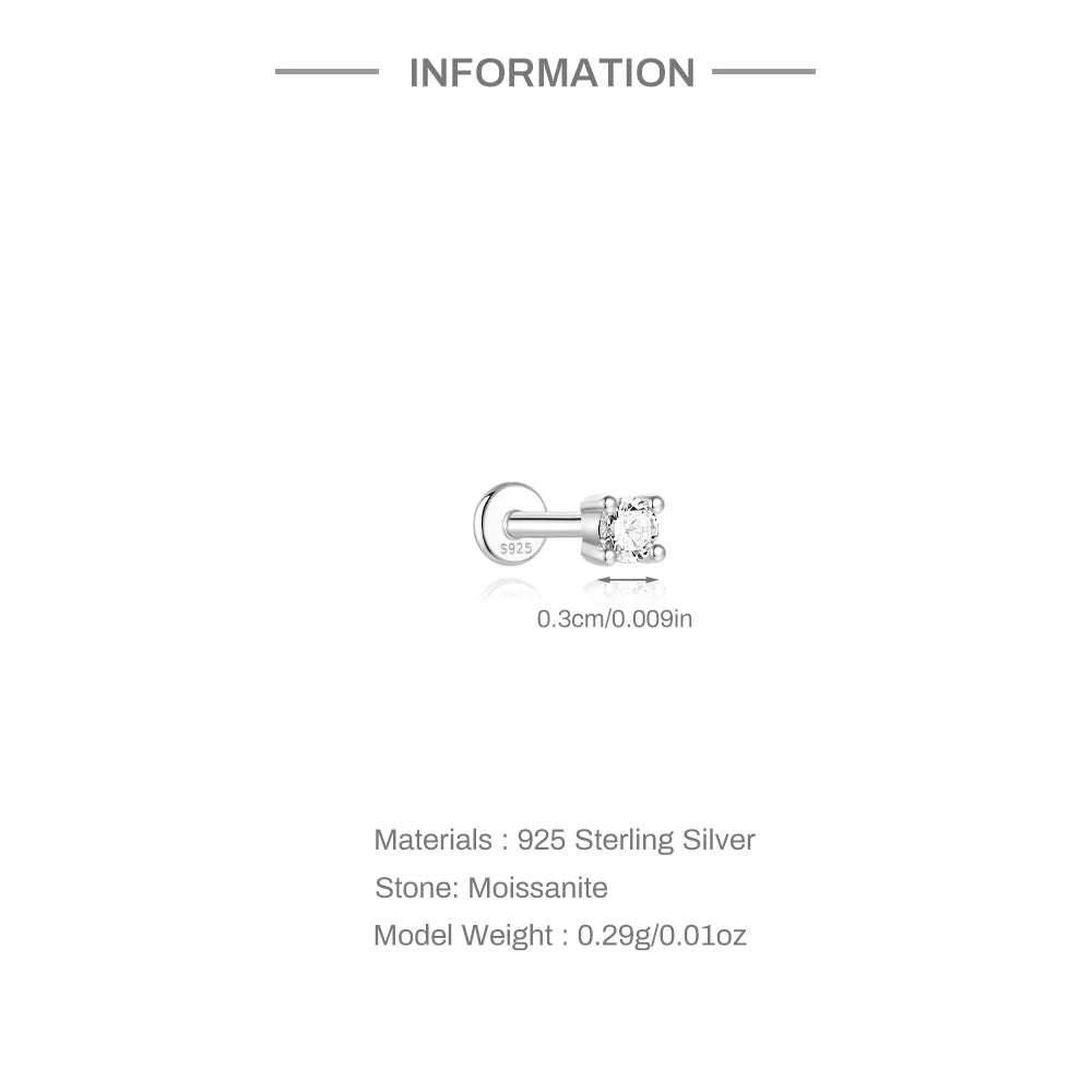 Moissanite Threaded Stud Earring