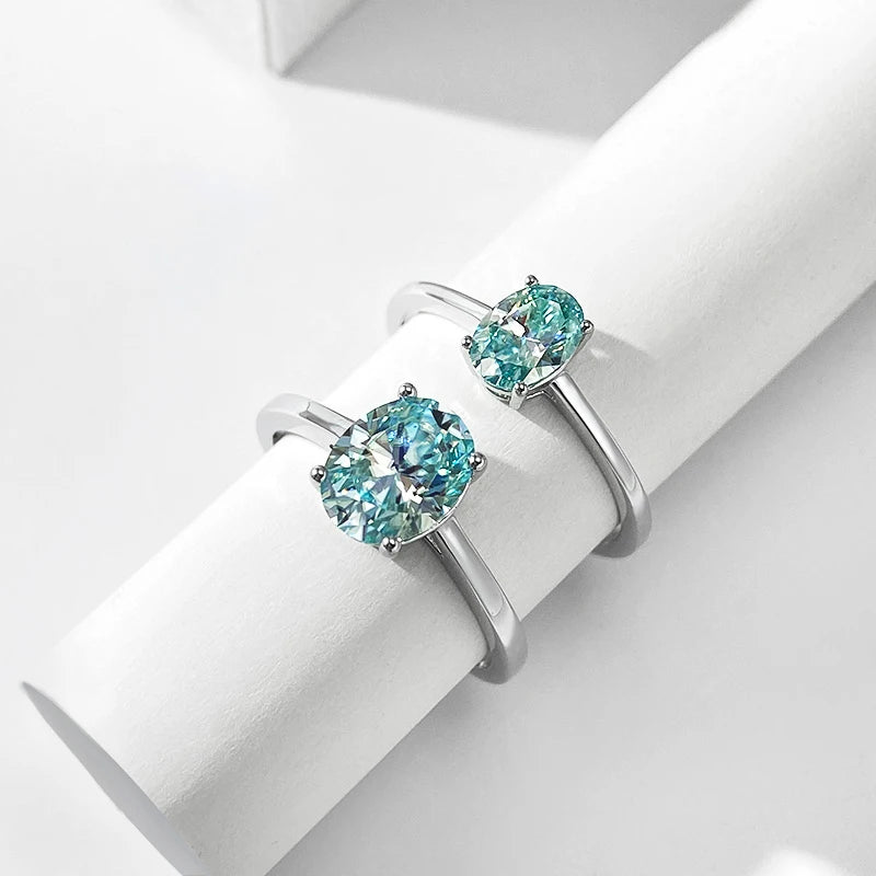 1CT / 2 Carat Oval Aquamarine Moissanite Ring