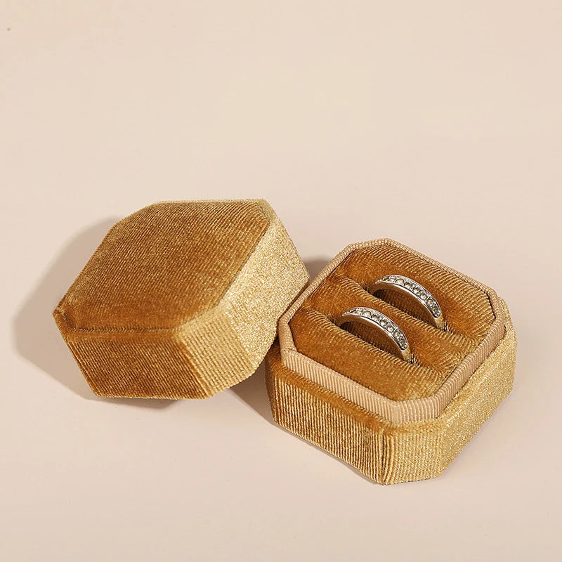 Vintage Octagon Square Velvet  Ring Box