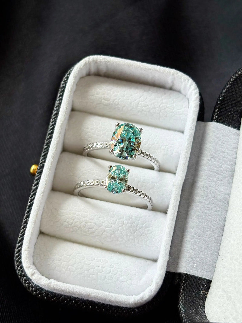 Oval Aquamarine Moissanite Ring