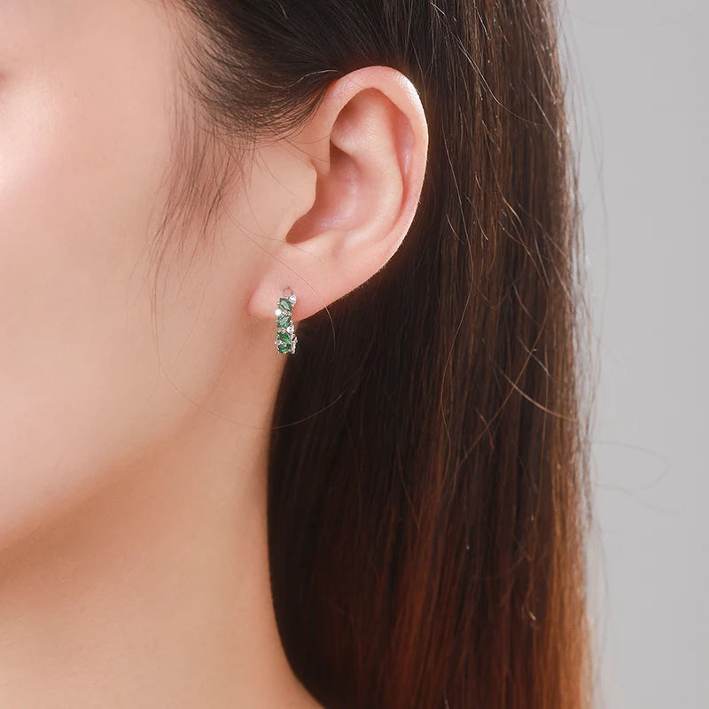 Green And Clear Rhombus Hoop Earrings