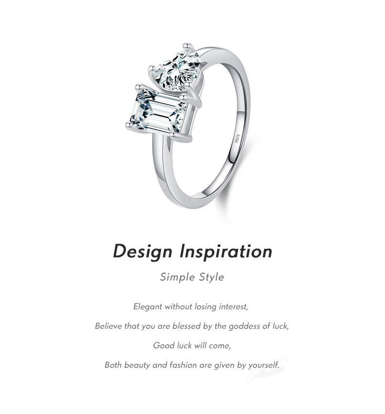 Silver Rectangle & Heart Sparkle Ring