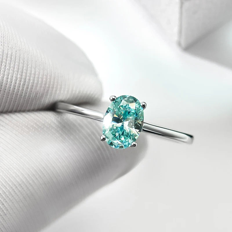 1CT / 2 Carat Oval Aquamarine Moissanite Ring
