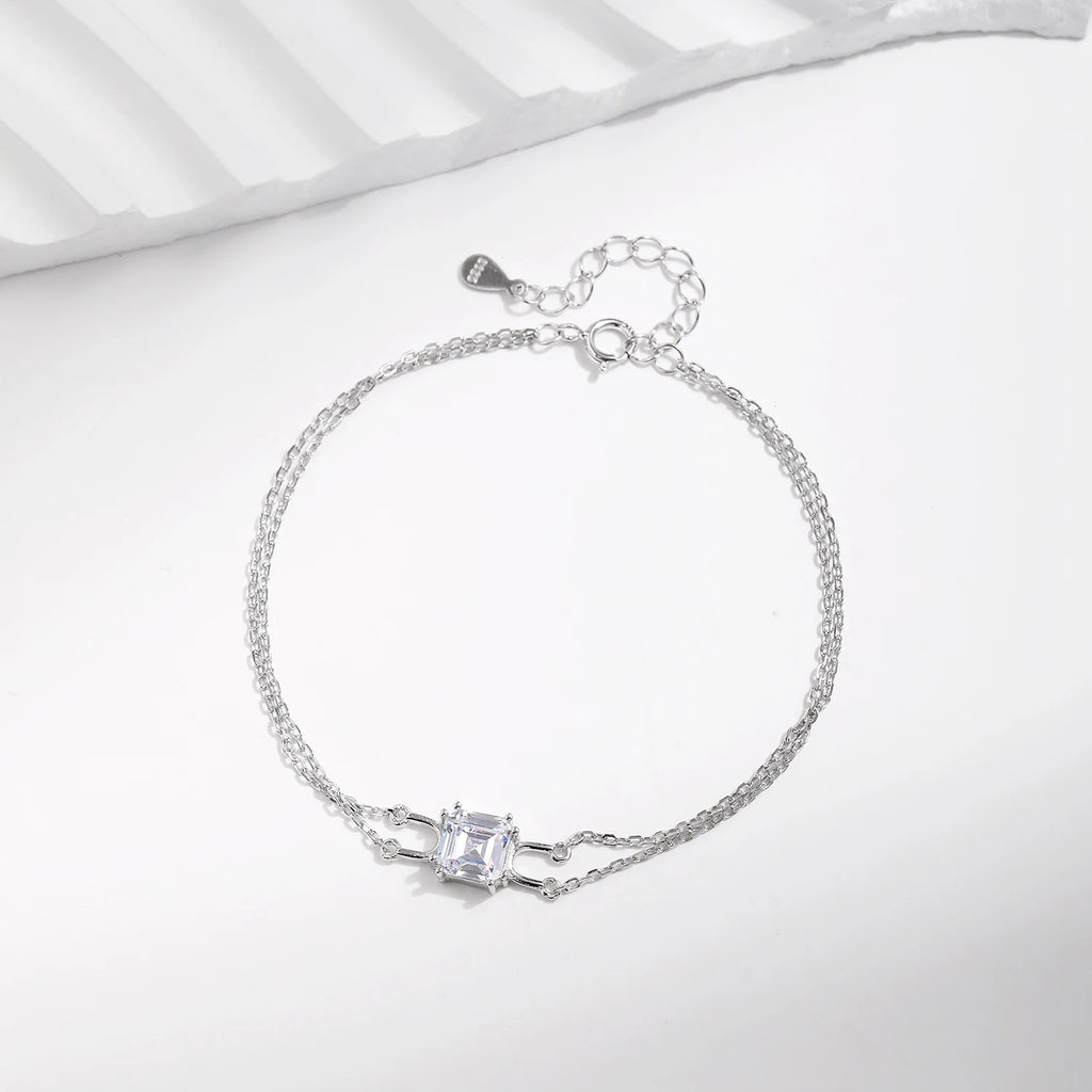 Double Layer Bracelet - Shiny Square Emerald