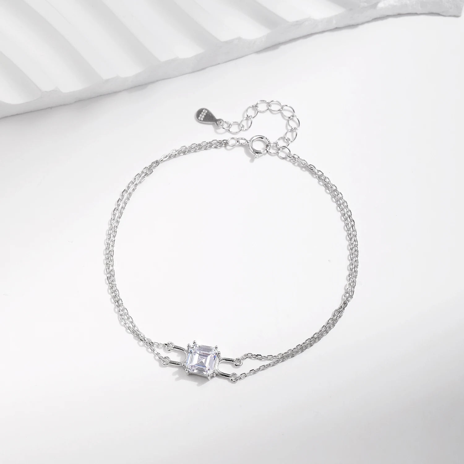 Double Layer Bracelet - Shiny Square Emerald