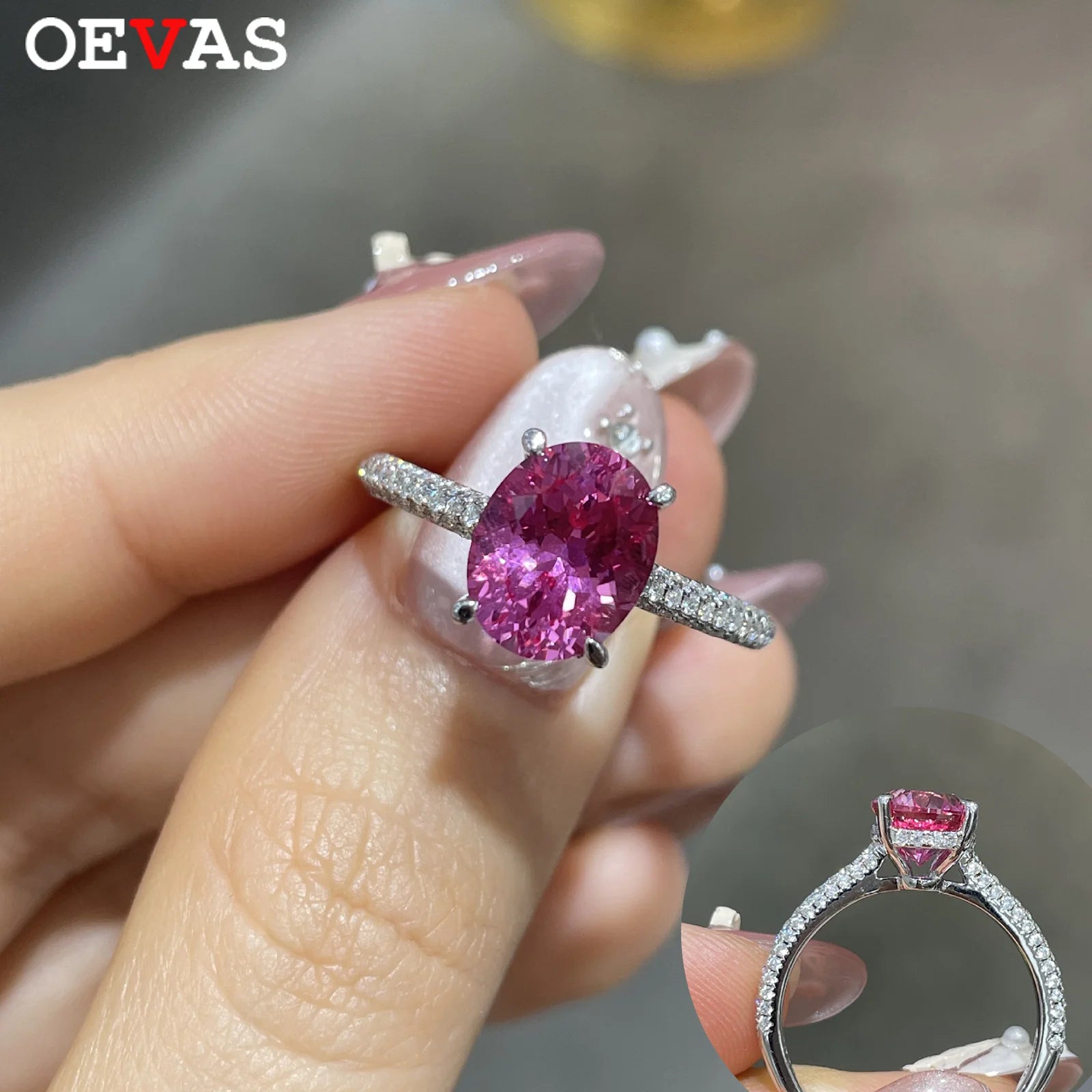 Pink Sapphire Ring with Moissanite