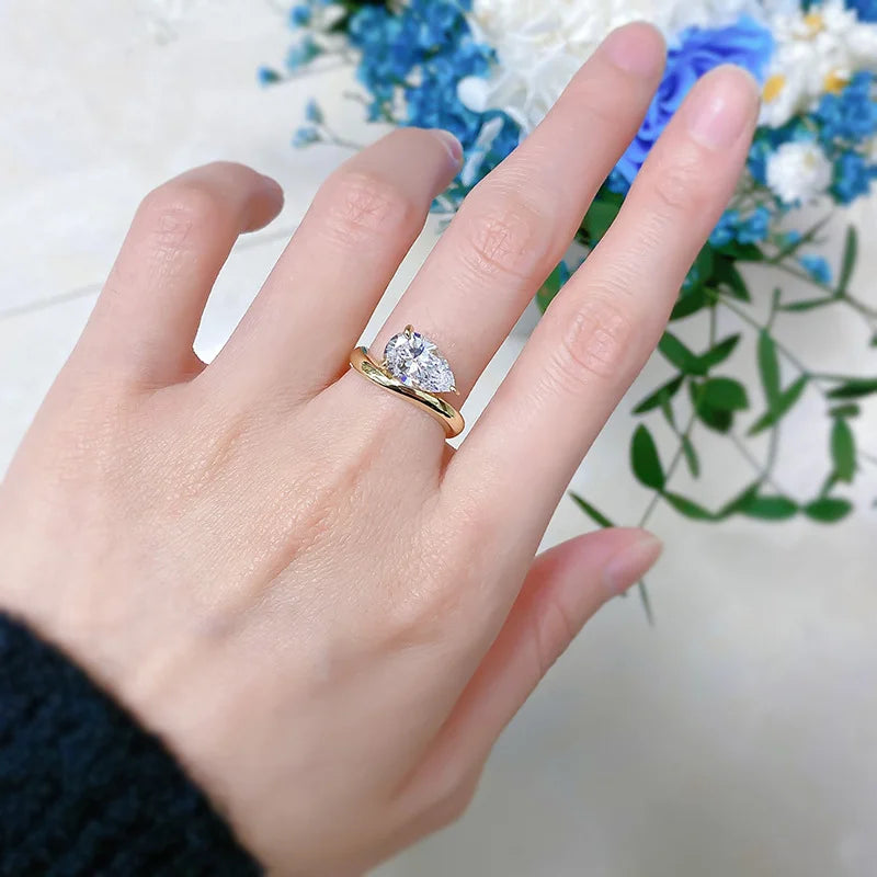 3Carat D Color Water Drop Moissanite Ring