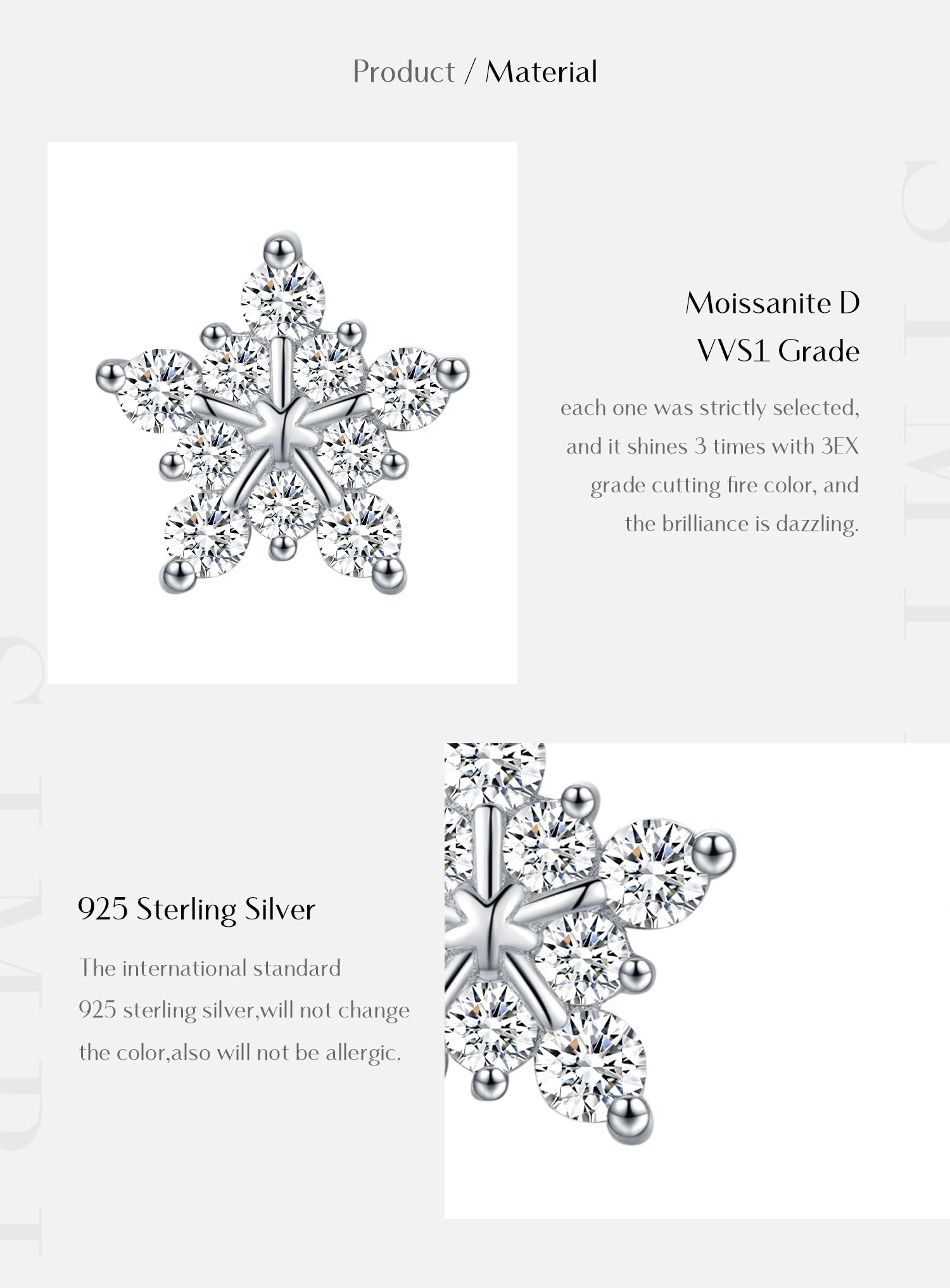 Boucles d'oreilles à tige flocon de neige - MOISSANITE