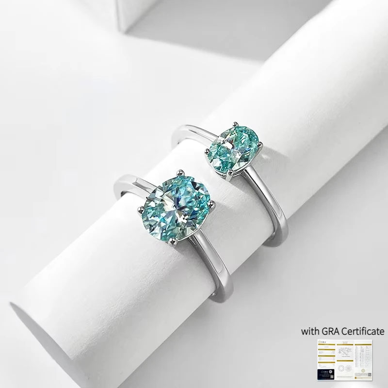1CT / 2 Carat Oval Aquamarine Moissanite Ring