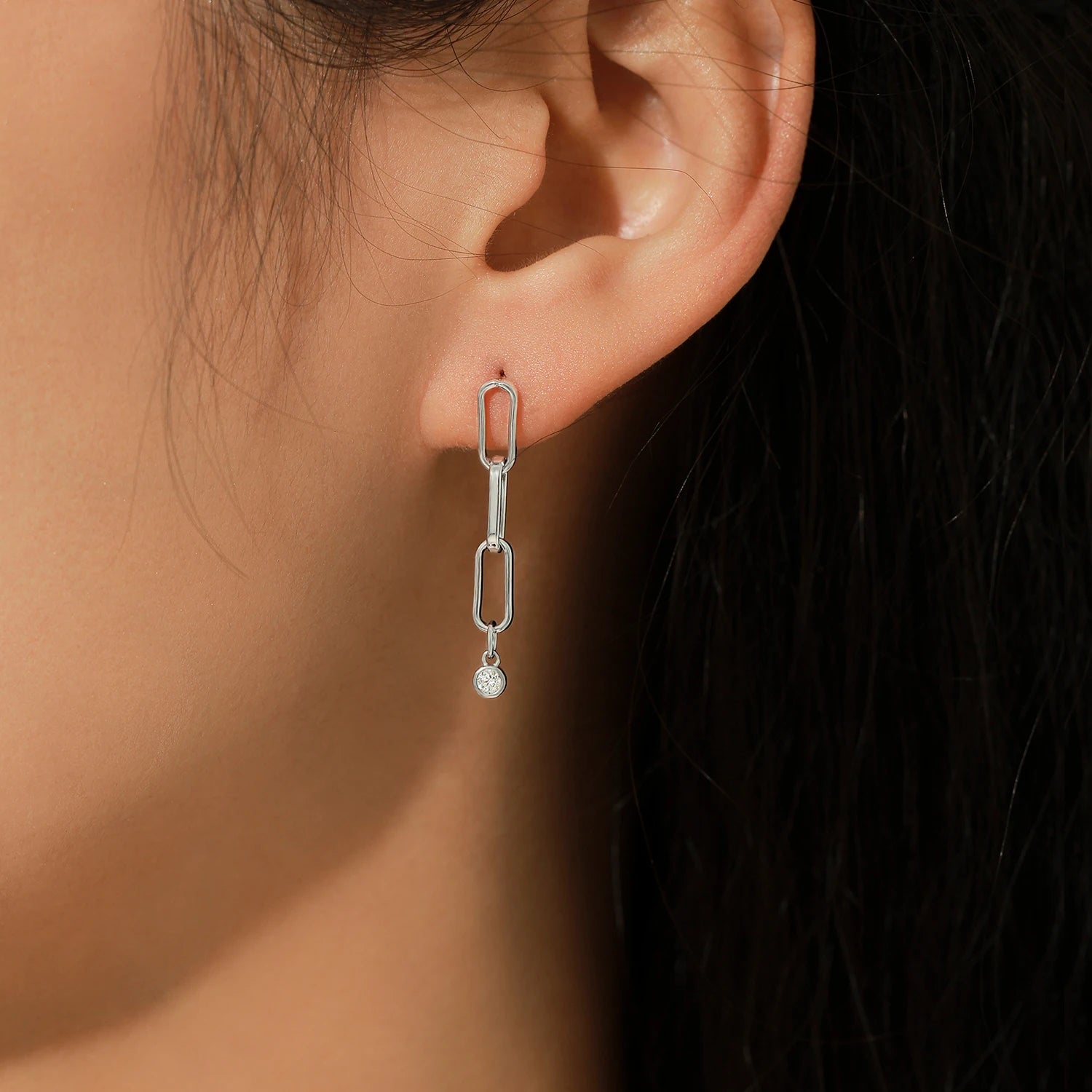Moissanite Earrings - Link Chain Earrings