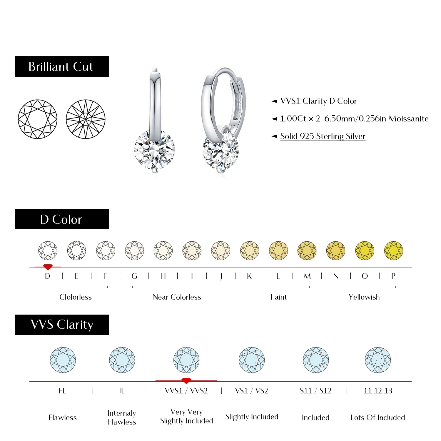 1.0CT D Color Moissanite Hoop Earrings