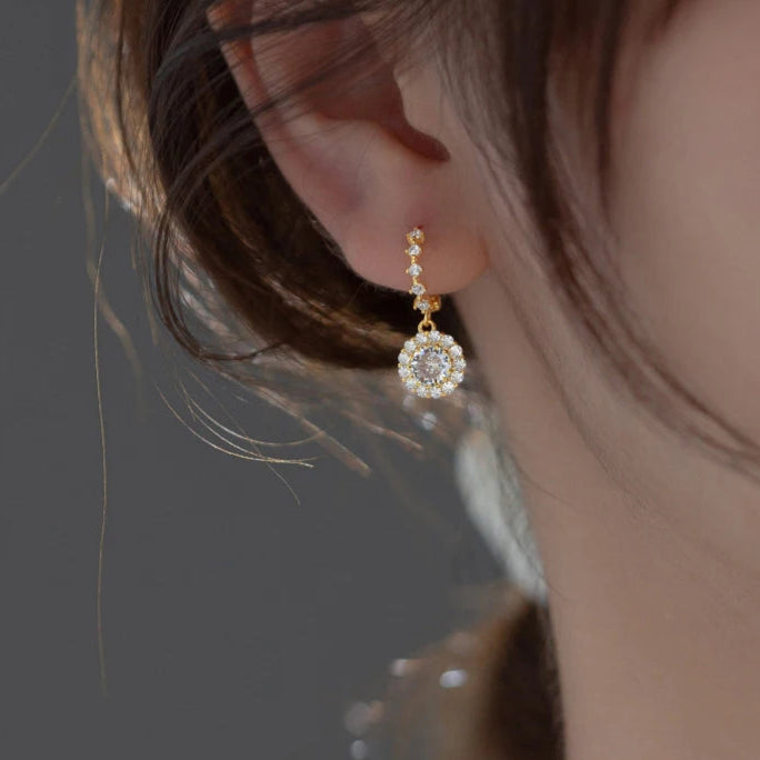 Round Zirconia Dangle Earrings