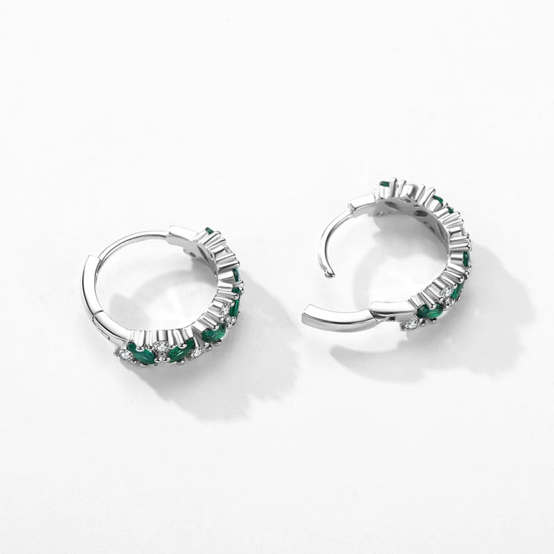 Green And Clear Rhombus Hoop Earrings