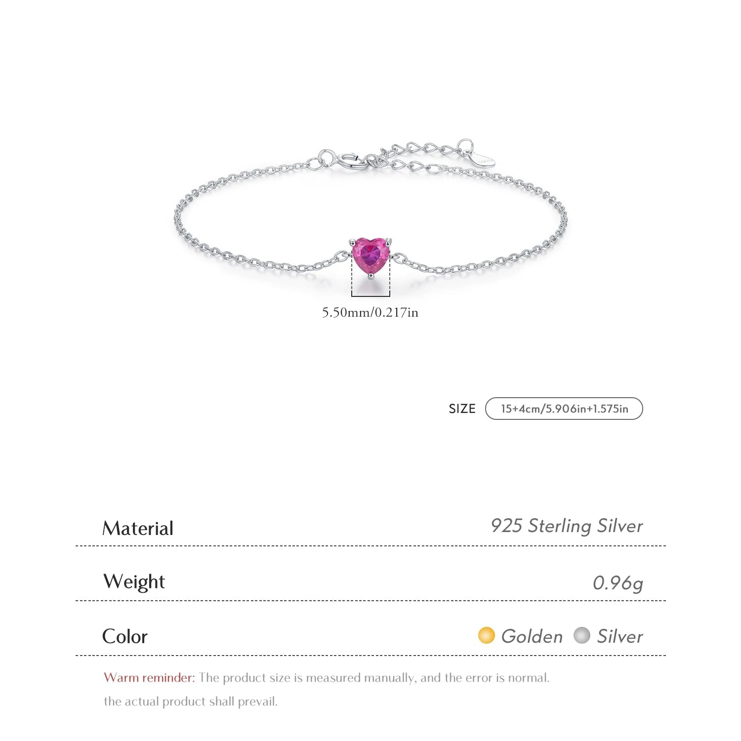 Romantic Rose Red Zirconia Heart  Bracelet
