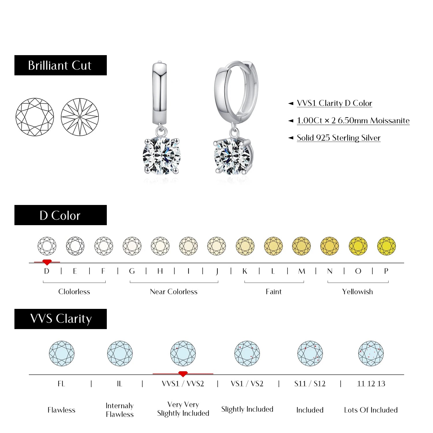 1.0CT D Color Moissanite Hoop Earrings