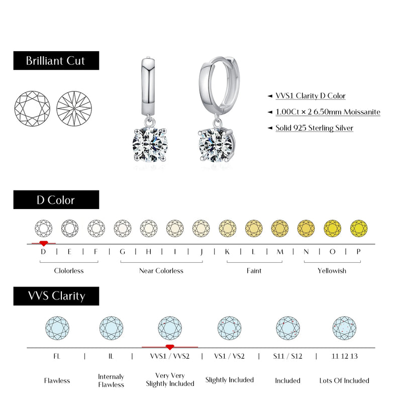 1.0CT D Color Moissanite Hoop Earrings