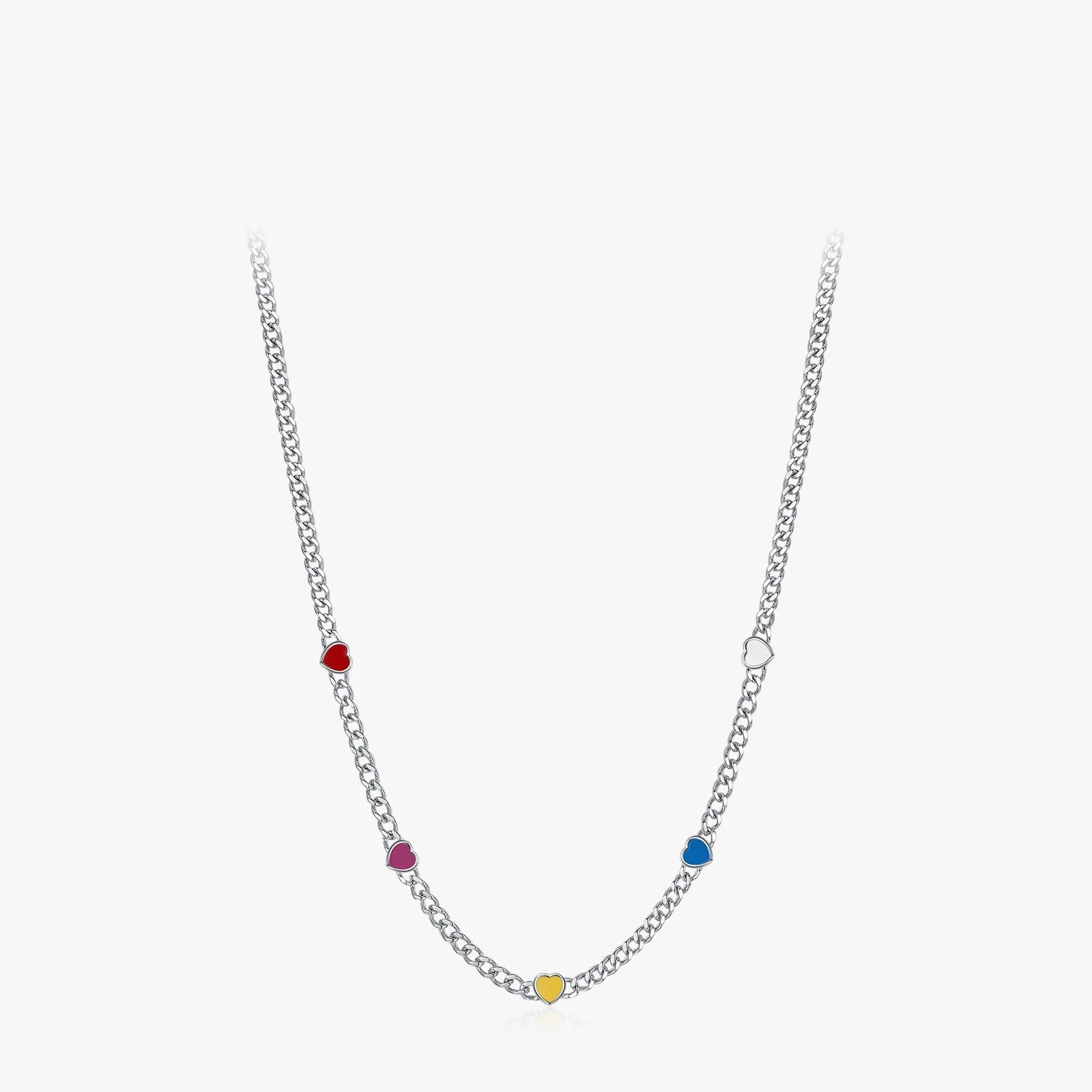 Collier ras-du-cou en émail coloré cœur à cœur 
