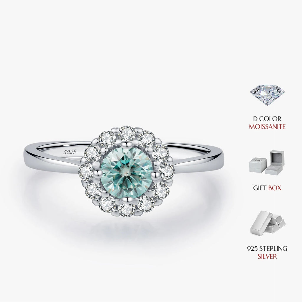 Green Teal Moissanite Ring