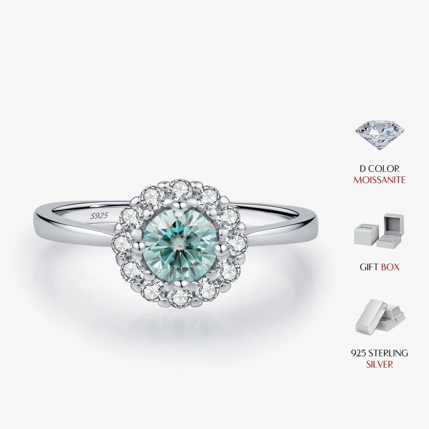 Green Teal Moissanite Ring