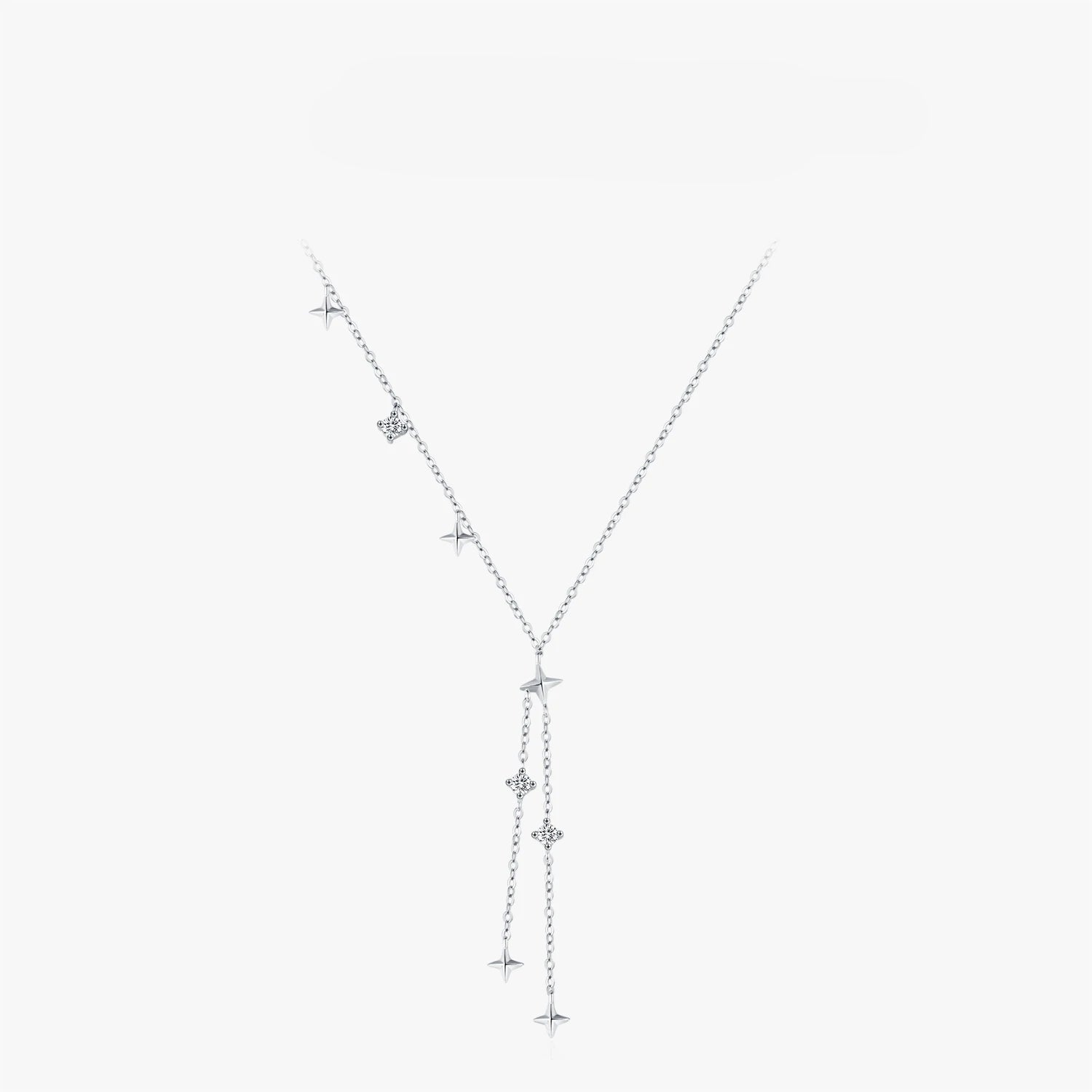 Collier ras du cou délicat en forme de Y avec breloque étoiles scintillantes 
