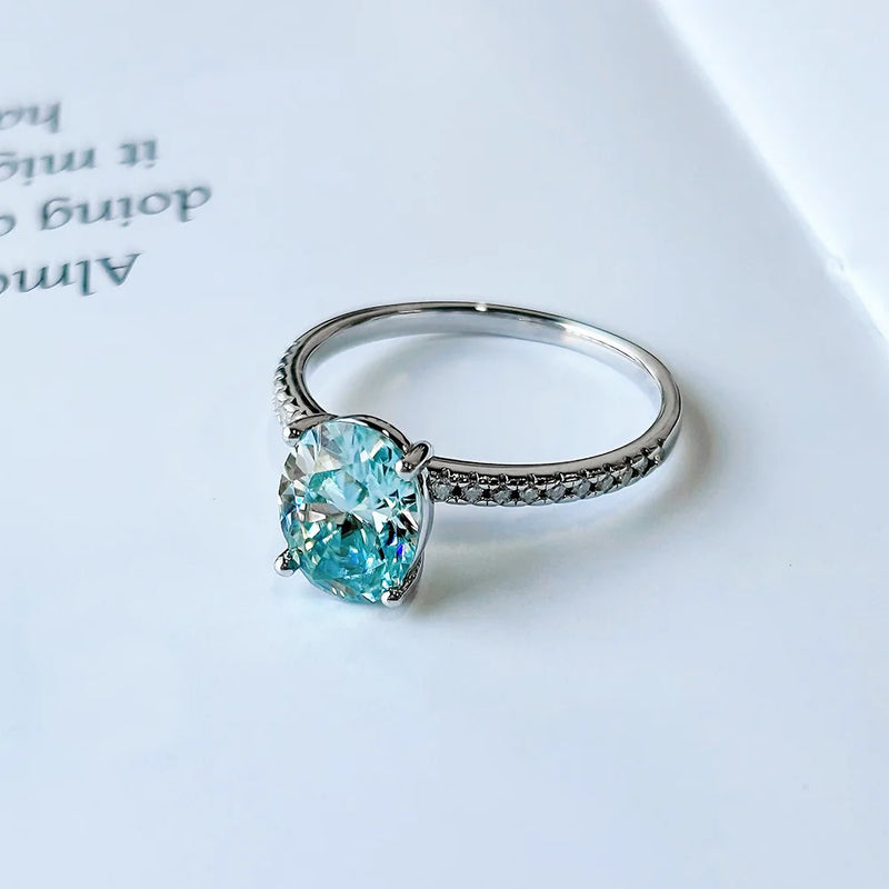 Oval Aquamarine Moissanite Ring