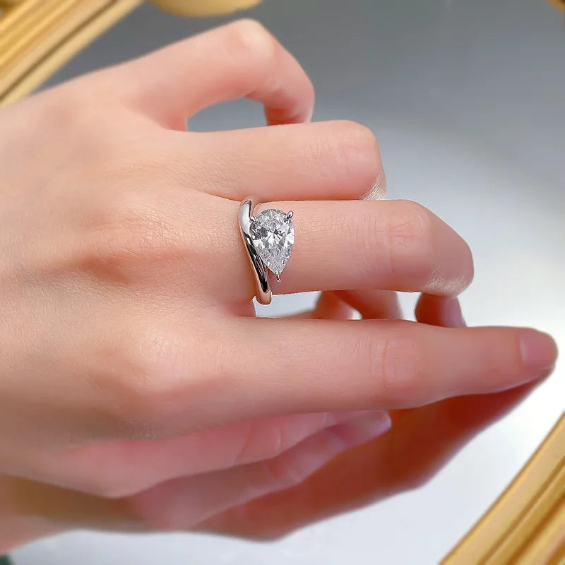 3Carat D Color Water Drop Moissanite Ring