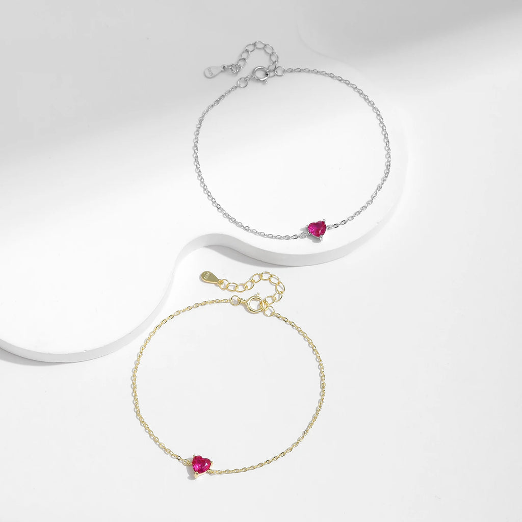 Romantic Rose Red Zirconia Heart  Bracelet