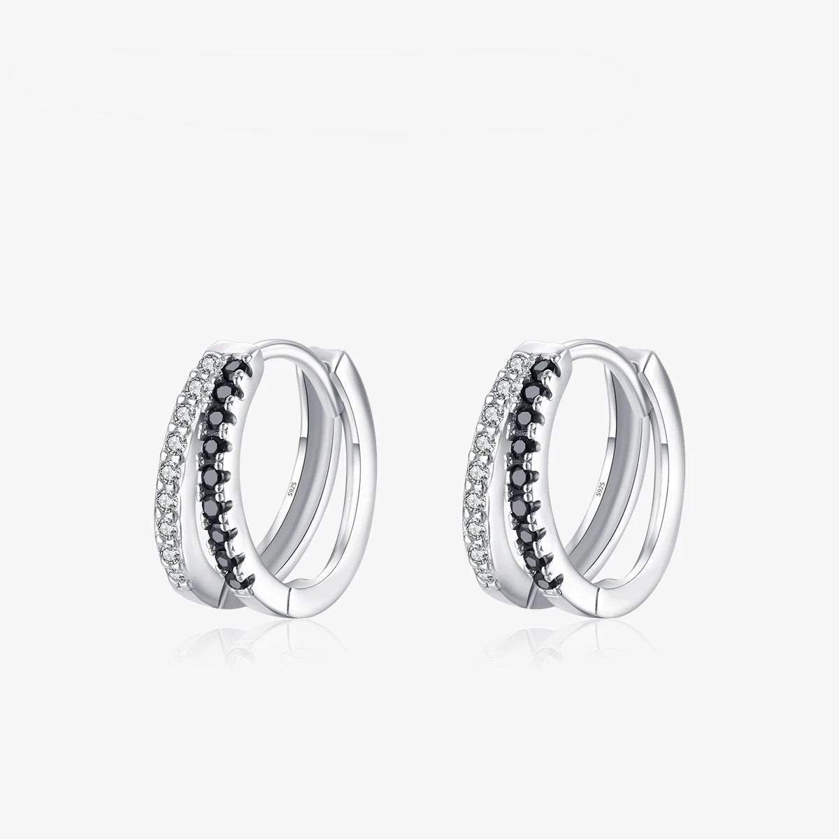 Line Simple Black & White Zirconia Hoop Earrings