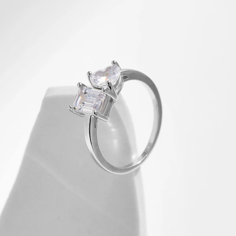 Silver Rectangle & Heart Sparkle Ring
