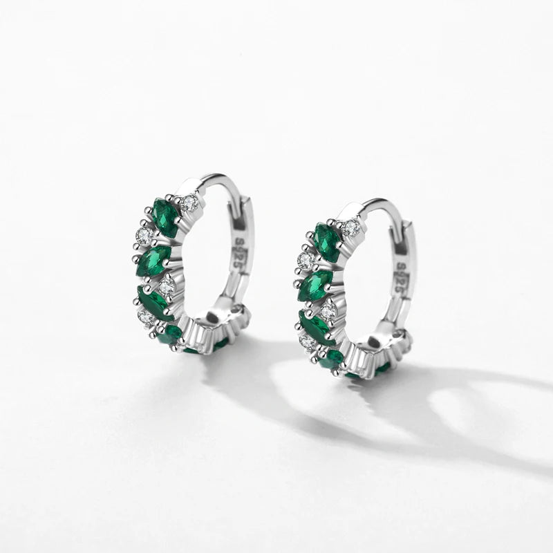 Green And Clear Rhombus Hoop Earrings