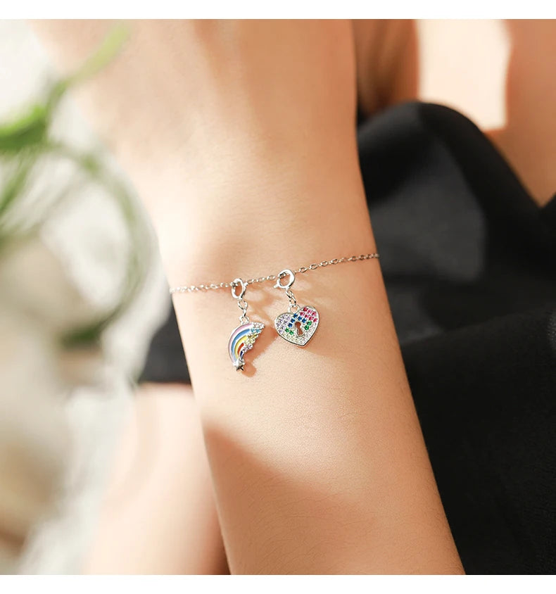 Rainbow Color Romantic Keyhole Hearts Charms